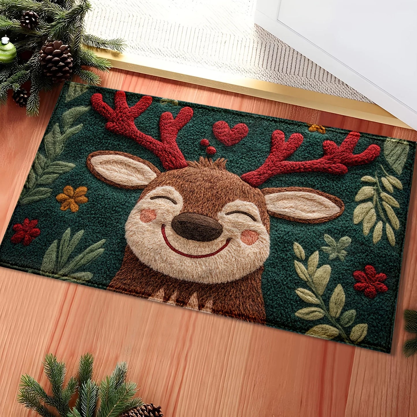 Festive Christmas Deer Fluffy Bath Mat
