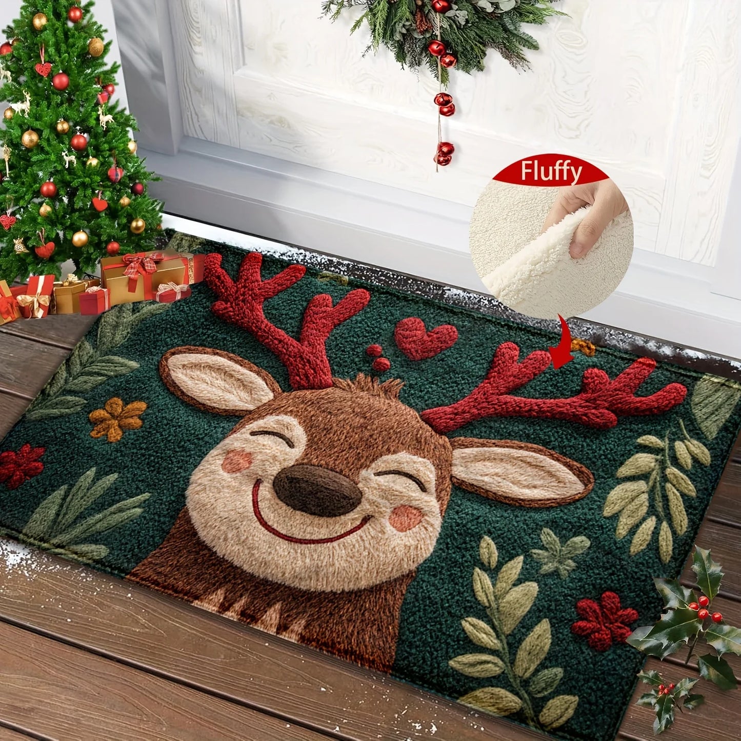 Festive Christmas Deer Fluffy Bath Mat