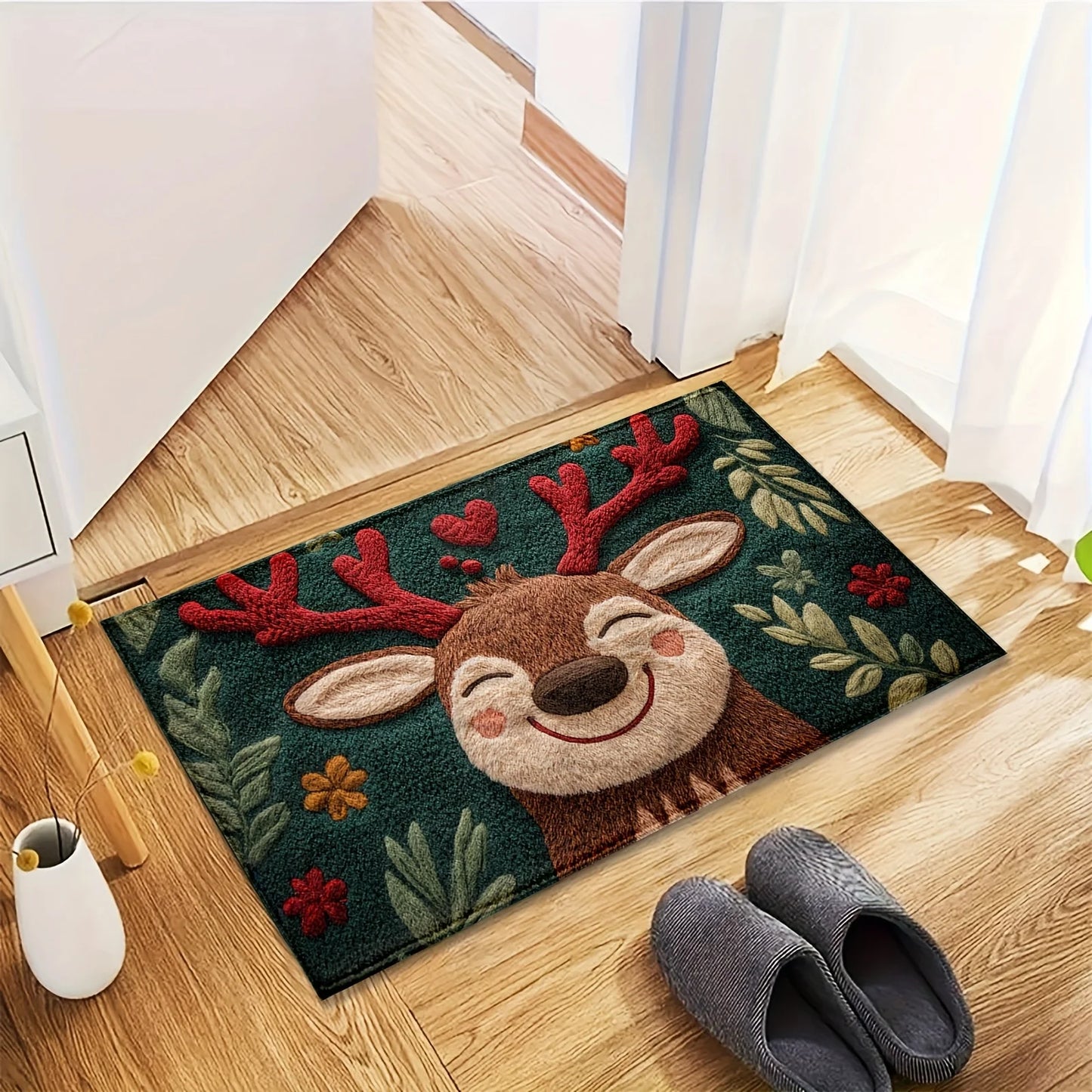 Festive Christmas Deer Fluffy Bath Mat