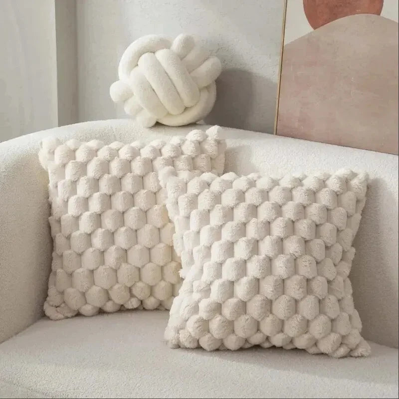 The Serenity 'Pineapple Knit' 3D Plush Cushion Cover (Cream)