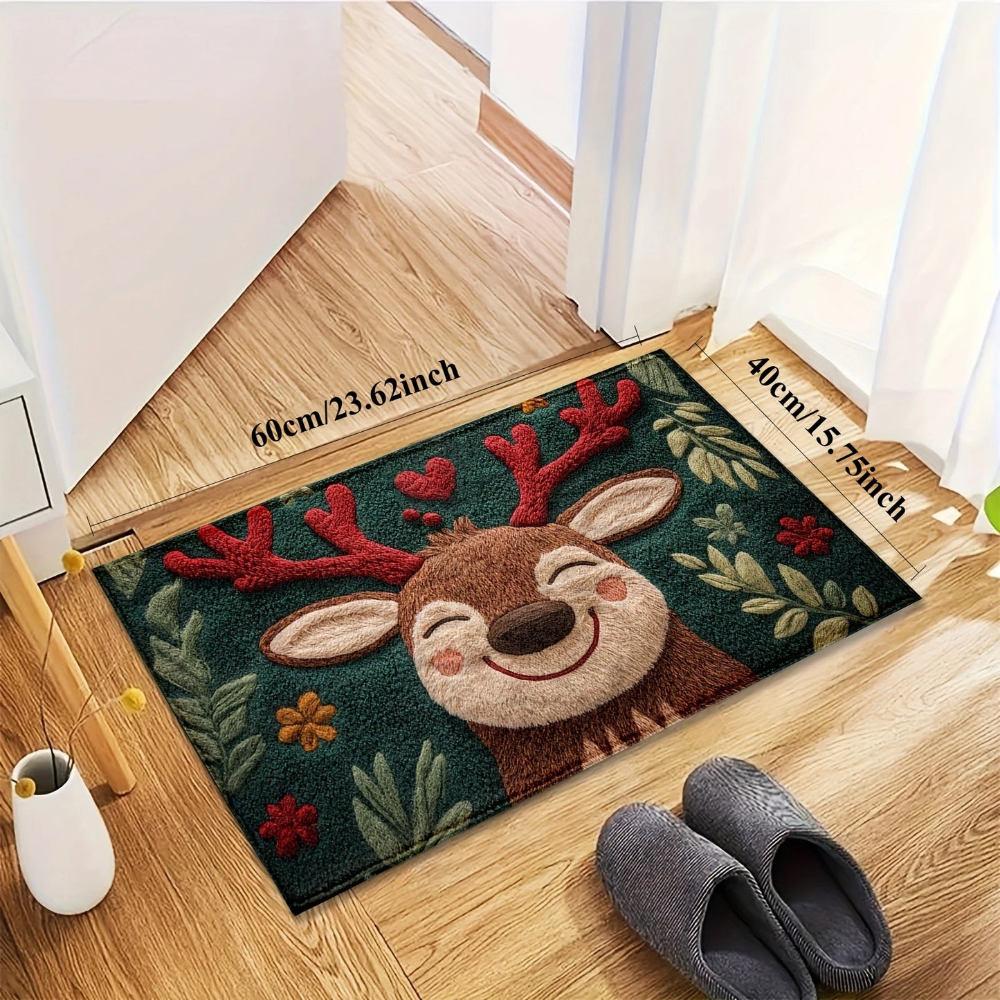 Festive Christmas Deer Fluffy Bath Mat